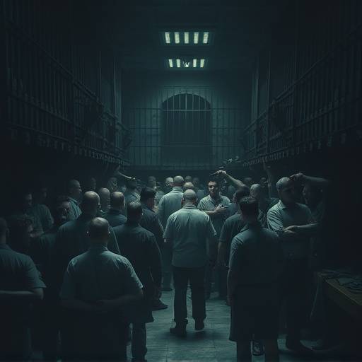 Celda Comunal con varias camas y prisioneros interactuando.
